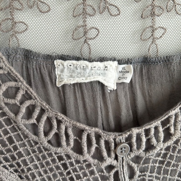 Women's Long Sleeve Lace Boho Blouse Tunic Grey Sz XL Whimsical Fairy Core Flowy - Picture 3 of 7